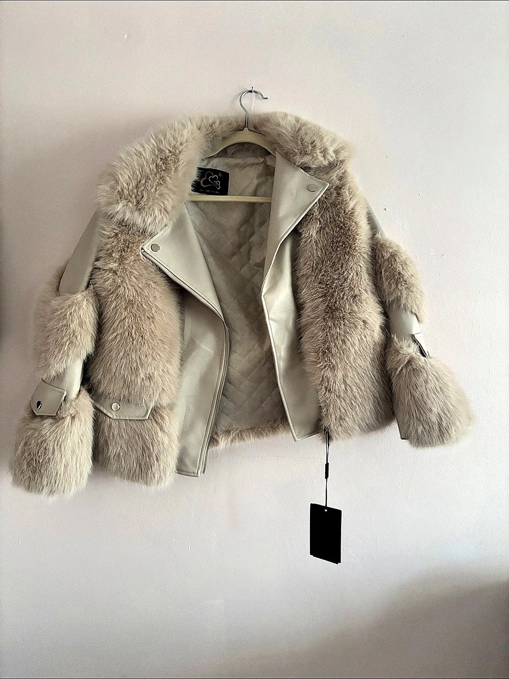 Faux Fur Moto Jacket in White NWT